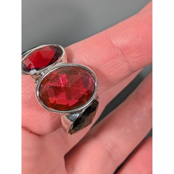 Vera Wang Cocktail Ring Red Pink Green Cabochon Wide Stretch Size 11 - Picture 6 of 8